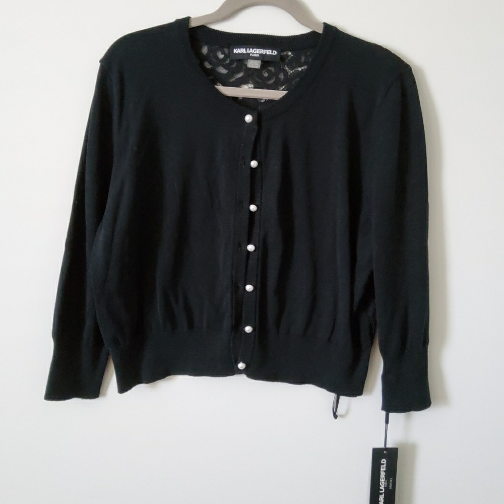 NWT Karl Lagerfeld Lace Cardigan  Black Sz